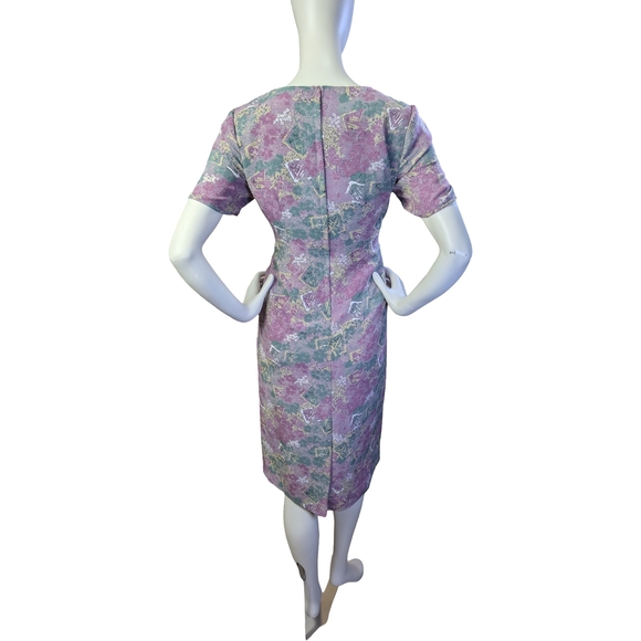 Vintage 90s Abstract Pastel Print Sheath Dress with Button Detail, Size Medium - Picture 4 of 8